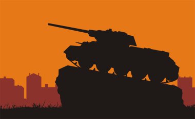 Şehrin arka planında tankın gölgesi.