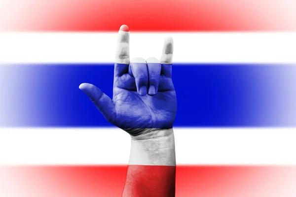 爱手象征性的泰国国旗上 — 图库照片