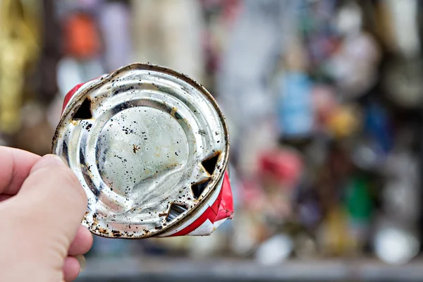 Close up compressed aluminum cans for recycle — Stock Photo, Image