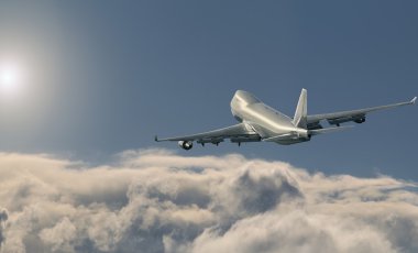 Airplane over the clouds. Boeing 747 CARGO clipart