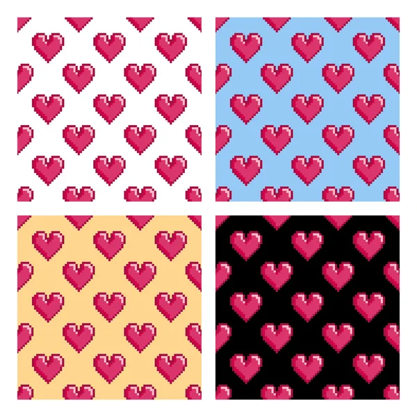 Patterns with pixel hearts — Stock Vector