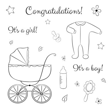 Doodle set of items for newborn clipart