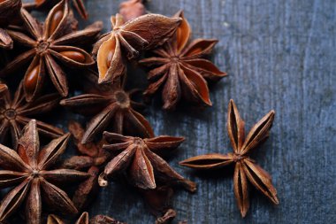 Anason Yıldızlı makro. Bitki, tarım, baharat. Anason alkol için madde: Rakı, uzo, arak, sambuka. Doğal, organik lezzet badian portre