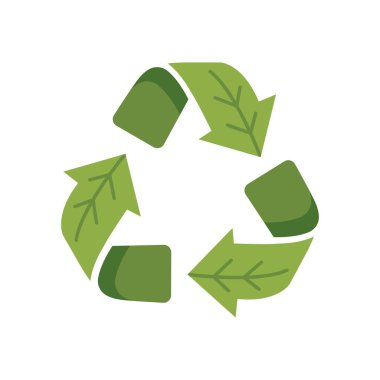 Yapraklı yeşil geri dönüşüm sembolü. Üçgen geri dönüşümlü ok vektörü düz simgesi