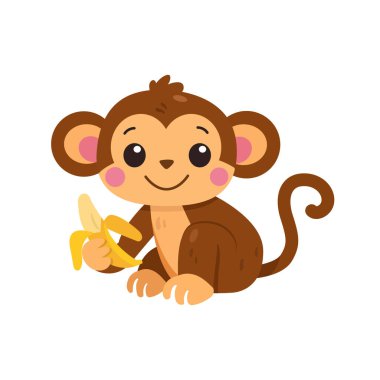 Çocuk dekorasyon vektörü için muzlu oyuncu çizgi film maymunu