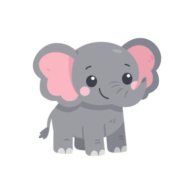 Çocuk odası duvar sanatı vektörü için şirin bebek fil çizgi film karakteri