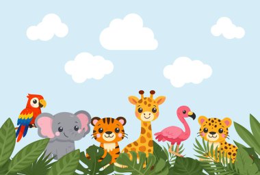 Orman hayvanları grubu geçmişi. Vektör bayrağı ayarlandı