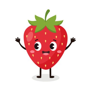 Böğürtlen reçeli veya tatlı tasarım vektörü için tatlı çilek çizgi film karakteri