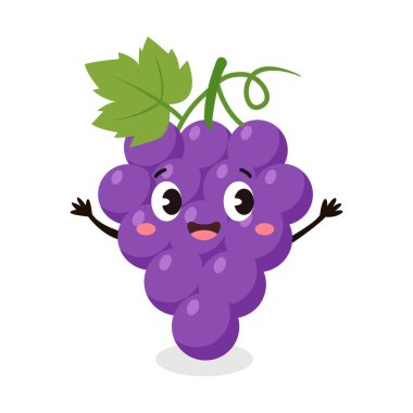 Şarap veya meyve suyu temalı vektör için komik mor üzüm demeti çizgi film karakteri