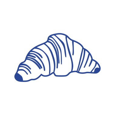 Klasik bir Fransız kruvasanının mavi çizgi çizimi. Minimalist el yapımı fırın hamur işi vektörü