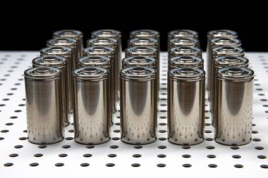 Yeni modern Li-polimer piller ve artan kapasite. Laboratuvar masasındaki yeni pillerin prototipi..