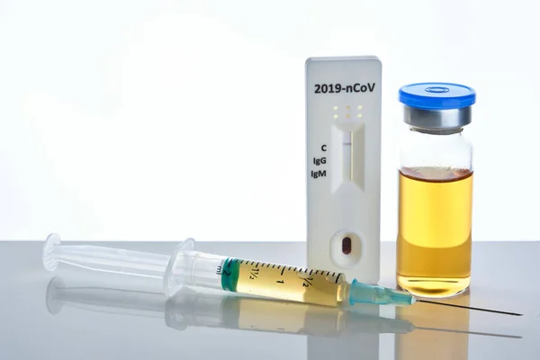 Dosis Vacuna Del Vial Médico Con Jeringa Prueba Del Virus — Foto de Stock