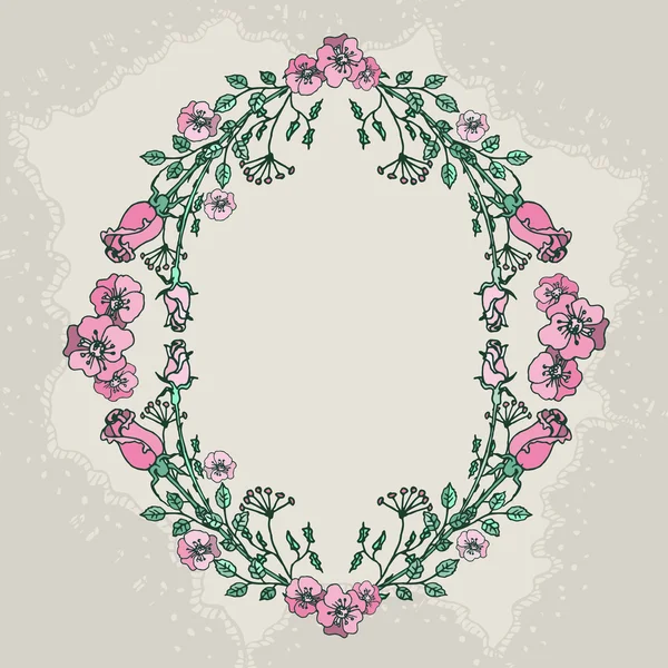 Corona dibujada a mano con flores — Vector de stock