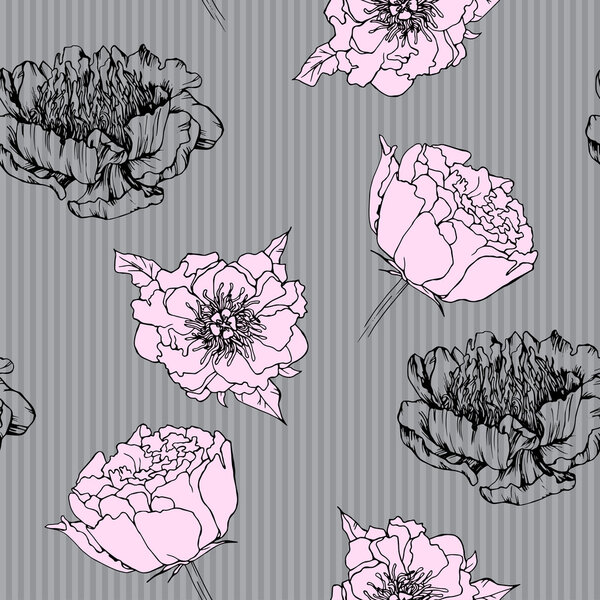 Ручной рисунок с цветами пиона
