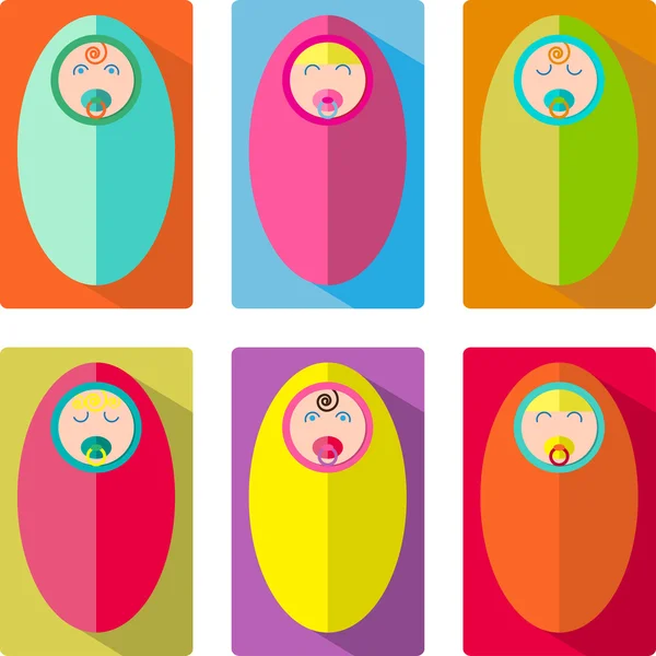 Set of flat style icons babies — Stock Vector