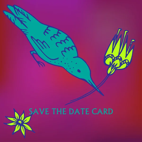 Doodle sketch tribal ethnic bird save the date gift card — Stock Vector