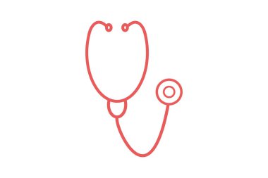 Tıbbi fonendoskop, beyaza izole edilmiş siyah stetoskop. Profesyonel steteskop simgesi. Düz stil vektör çizimi. Web tasarımı için stilize edilmiş vektör, dekorasyon giysileri, reklamcılık