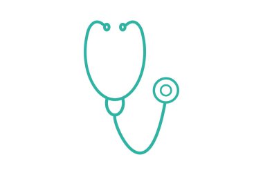 Tıbbi fonendoskop, beyaza izole edilmiş siyah stetoskop. Profesyonel steteskop simgesi. Düz stil vektör çizimi. Web tasarımı için stilize edilmiş vektör, dekorasyon giysileri, reklamcılık