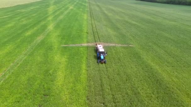 Tractor sprinkles bean field — Stock Video