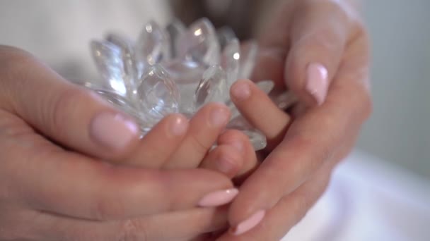 Mãe e criança segurar uma flor de vidro — Vídeo de Stock
