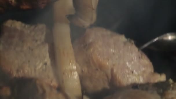 火で焼いた肉 — ストック動画