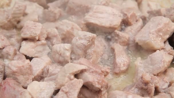 Fleisch in einer Pfanne — Stockvideo