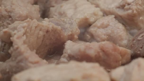 Мясо в сковороде — стоковое видео