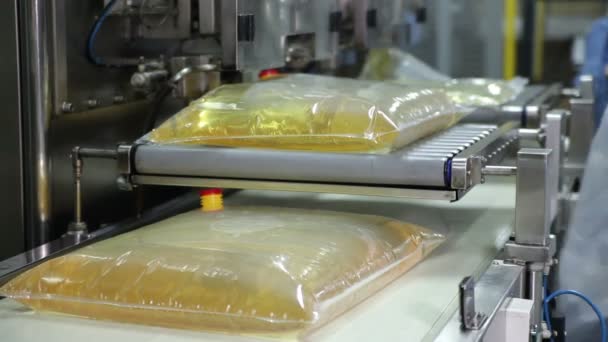 Конвейер для литья в производстве подсолнечного масла — стоковое видео