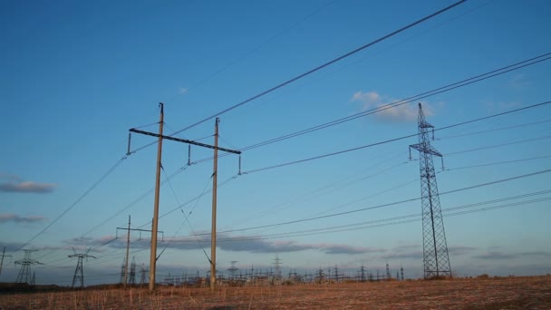 High-voltage Line. Poles With Wires — Stock Video