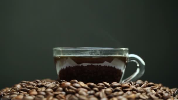 Cup of coffee Beans Roasted in — Stock Video