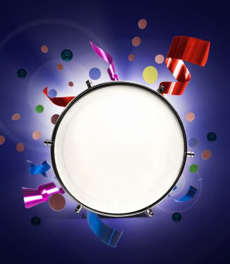 Drum with holiday confetti and ribbons clipart