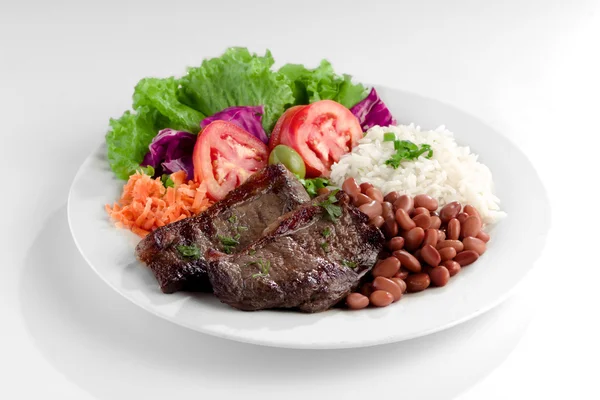 Et, pirinç ve fasulye ile çanak — Stok fotoğraf