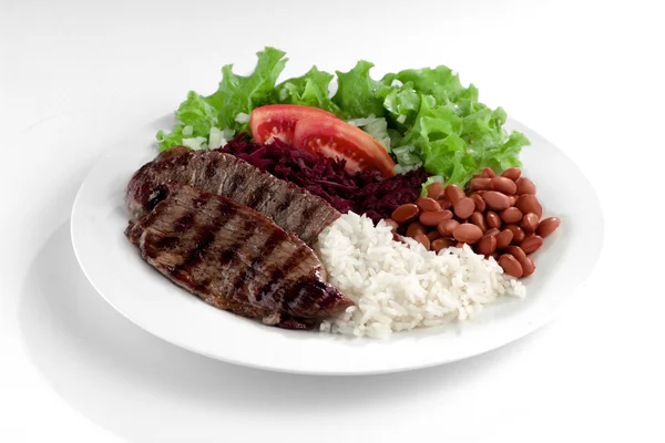 Plato con carne, arroz y frijoles — Foto de Stock