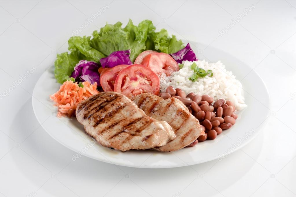 Dish with meat, rice and beans