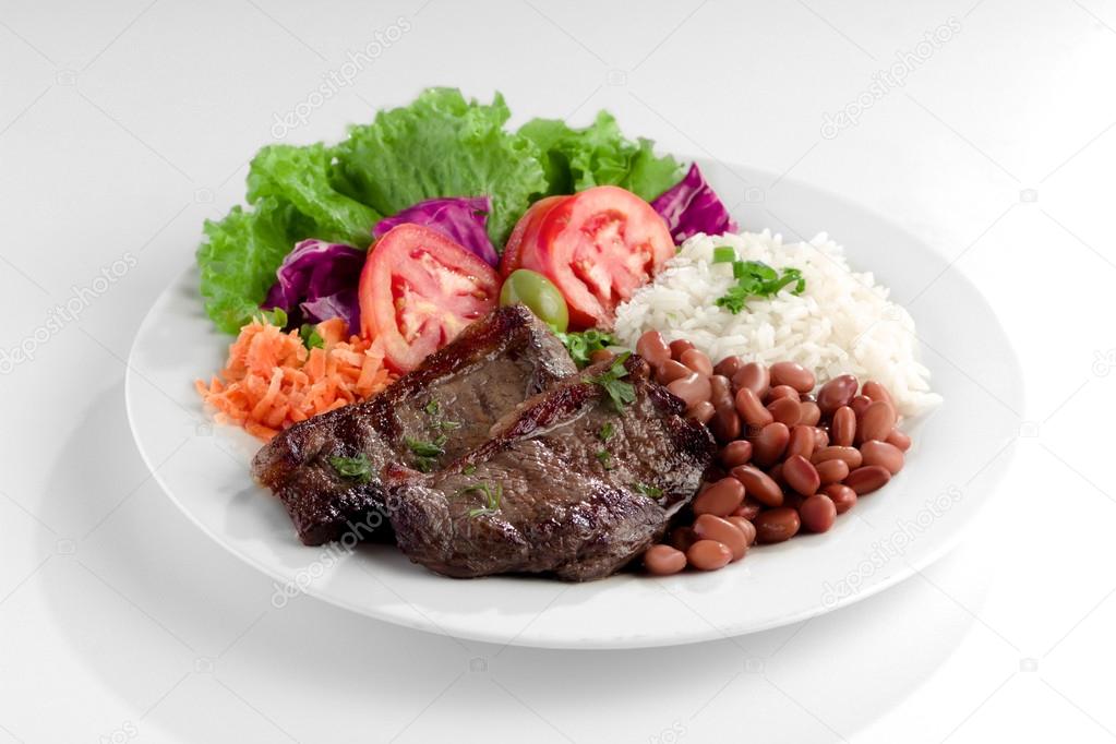 Dish with meat, rice and beans