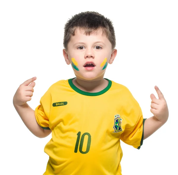 ブラジルの国民のフットボール シャツの小さな男の子 — ストック写真