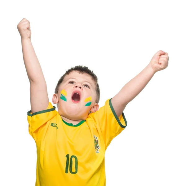 Small boy in brazilian national football shirt — Stock Photo, Image