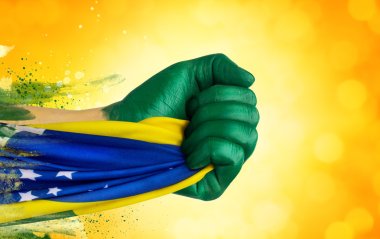 Brazilian fan patriot with flag clipart