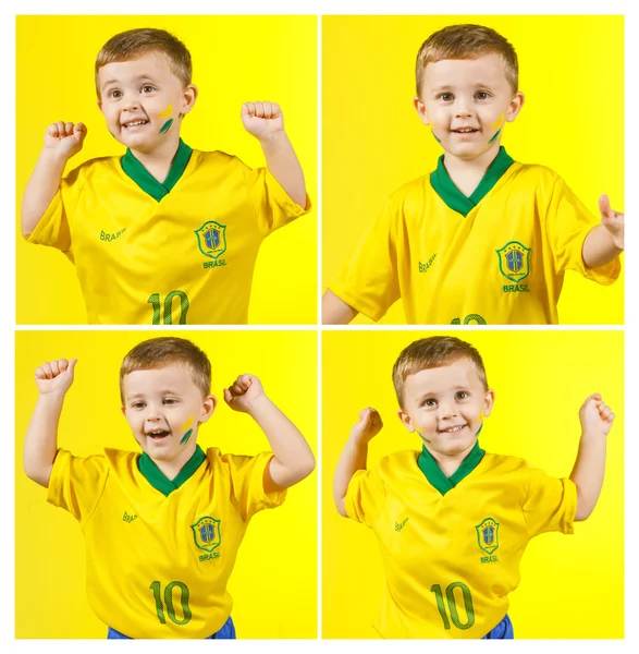 Ragazzo in camicia da calcio nazionale brasiliana — Foto Stock