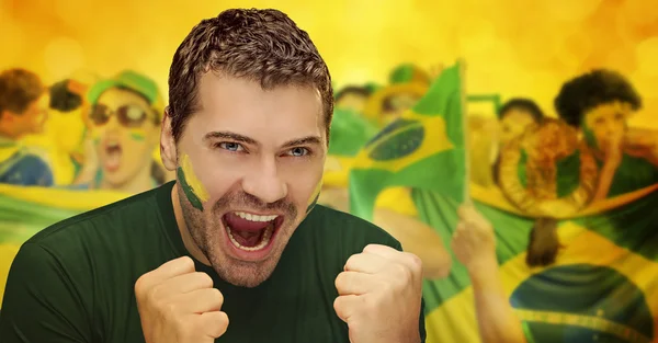Brazil férfi foci rajongó — Stock Fotó