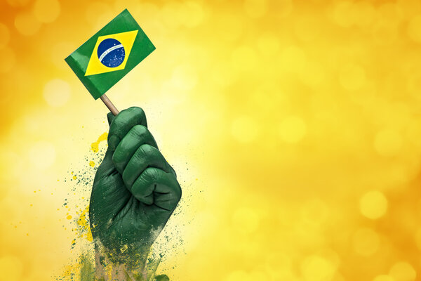 Бразильский фан-патриот с флагом
