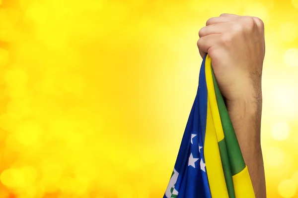 Braziliaanse fan patriot met vlag — Stockfoto
