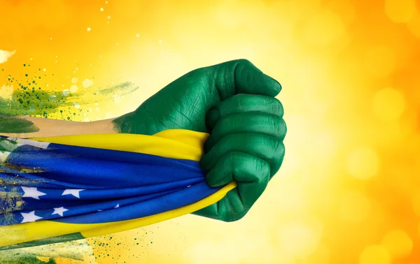 Braziliaanse fan patriot met vlag — Stockfoto