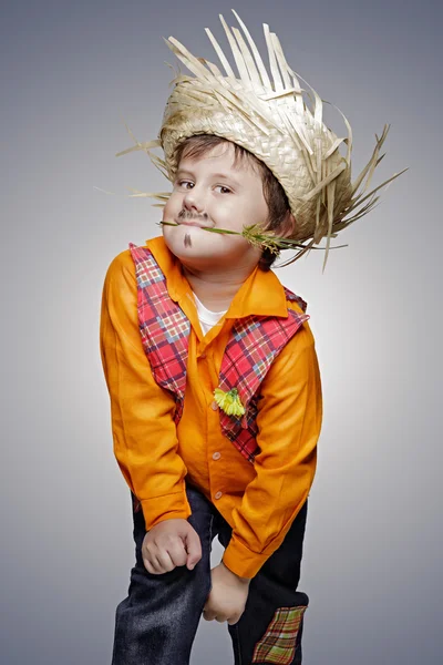 Small boy with drawn beard and hat — Stock Photo, Image