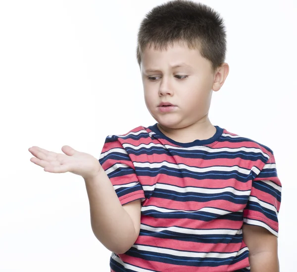 Boy making a presenting gesture — Stock Photo, Image