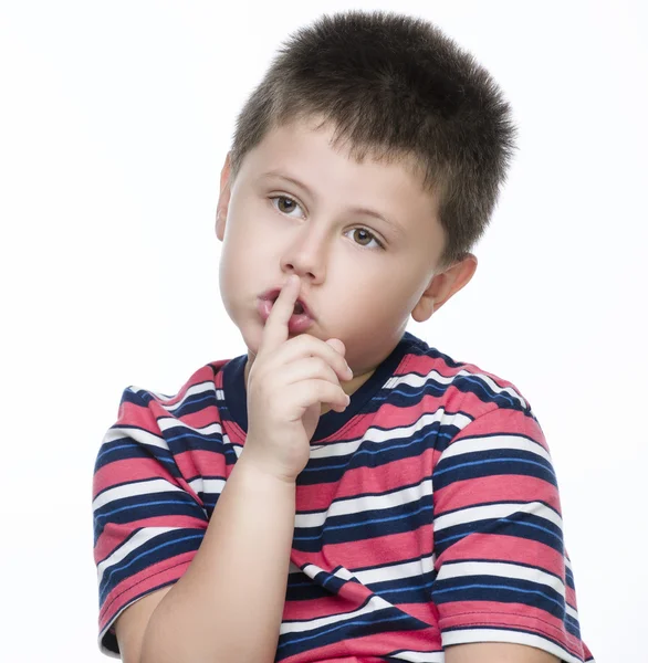 Plansza ciszy chłopiec z jego palec — Zdjęcie stockowe