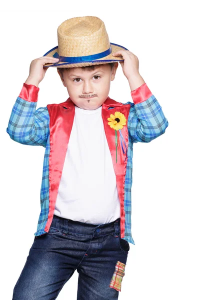 Niño con sombrero de paja posando —  Fotos de Stock