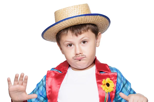 Anak laki-laki mengenakan topi jerami berpose — Stok Foto