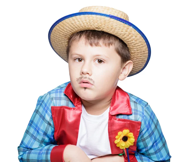 Junge mit Strohhut posiert — Stockfoto