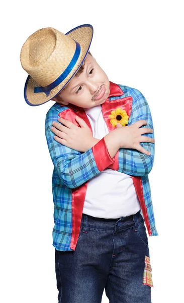 Boy  wearing straw hat posing — Stock Photo, Image